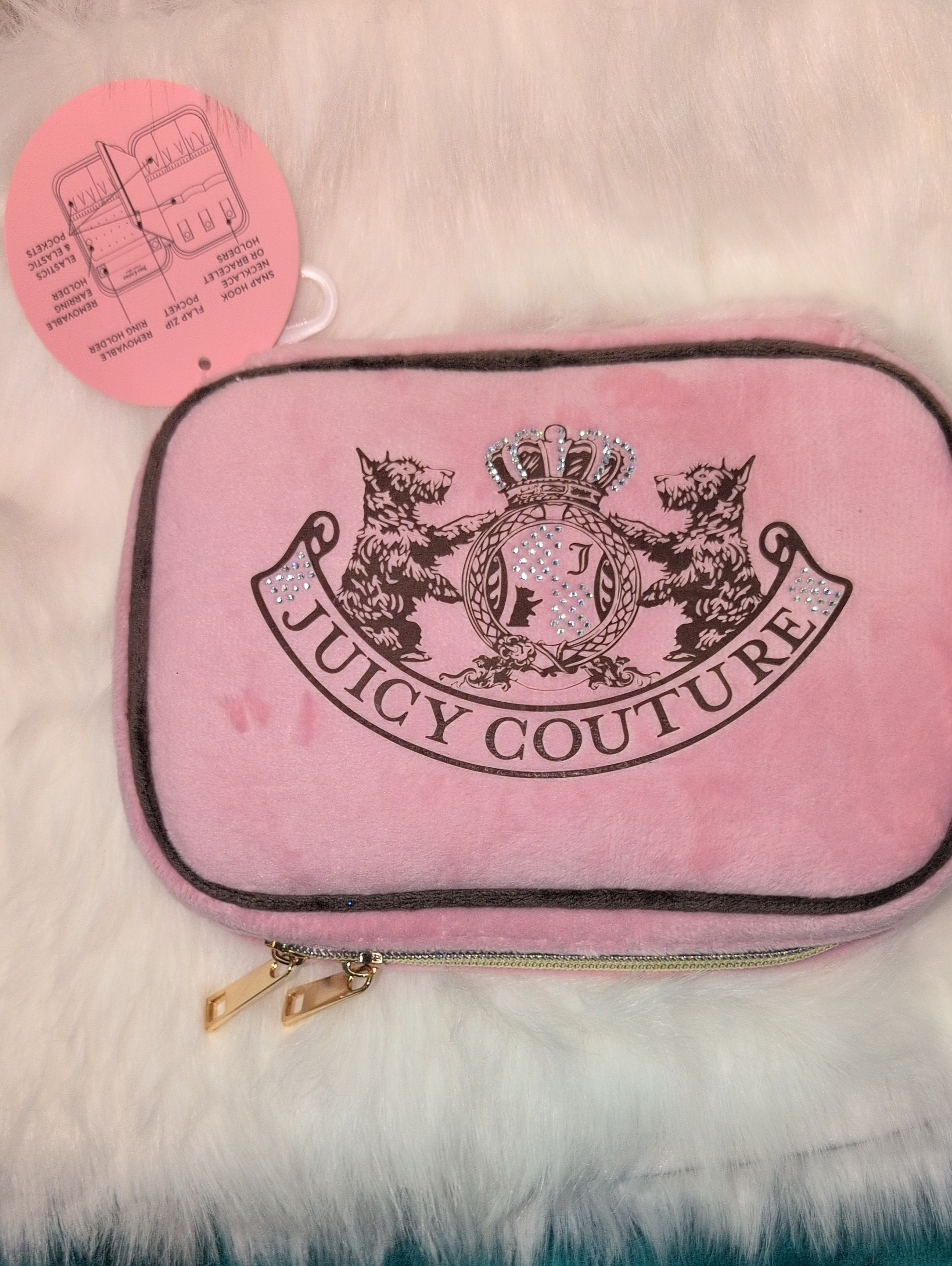 Juicy Couture Light Pink Plush Logo Jewelry Case With Bling
